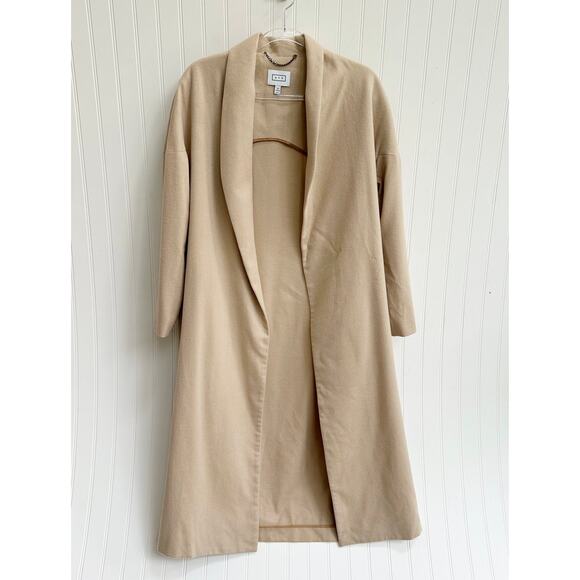 AYR The Robe Jacket Coat Tan Camel Shawl Collar Wool Blend Longline Medium - Picture 3 of 11